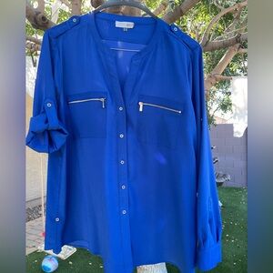 Gorgeous Calvin Klein Women’s Blouse with Gold Buttons and Zippers XL Like New